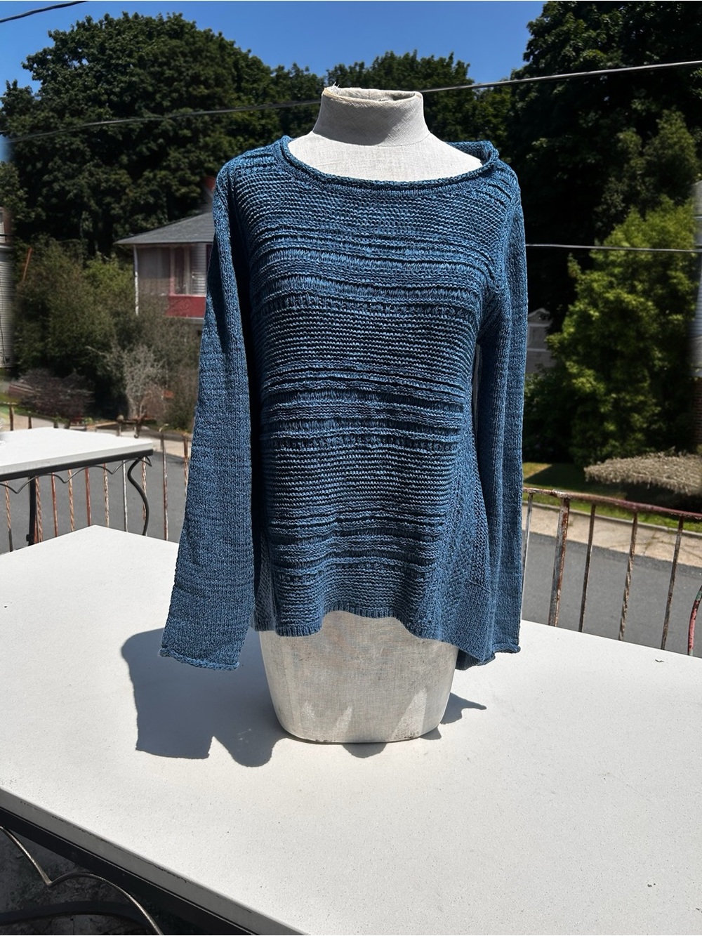 Curio New York Open Knit Pullover Teal Blue Sweater - Size S